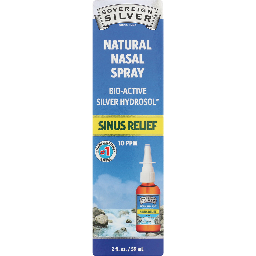 SSL005 | Sovereign Silver Natural Nasal Spray box front, Bio-Active Silver Hydrosol, Sinus Relief, 10 PPM, 2 fl oz - Thumbnail