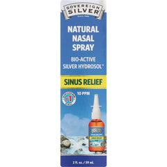 SSL005 | Sovereign Silver Natural Nasal Spray box front, Bio-Active Silver Hydrosol, Sinus Relief, 10 PPM, 2 fl oz