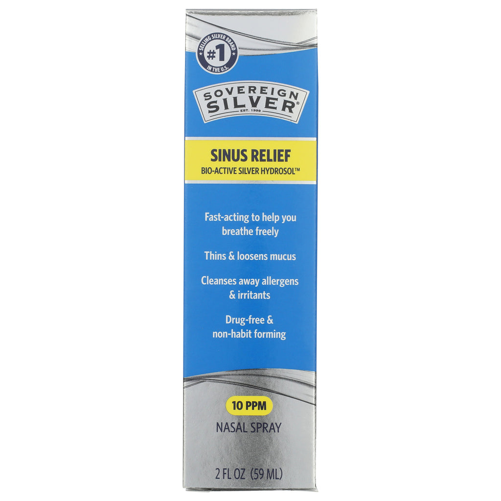 SSL005 | Sovereign Silver Natural Nasal Spray box front, Bio-Active Silver Hydrosol, Sinus Relief, 10 PPM, 2 fl oz - Thumbnail