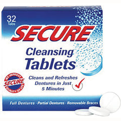 BIF040 | SECURE Cleansing Tablets box front showing 32 tabs text and three white cleaning tablets
