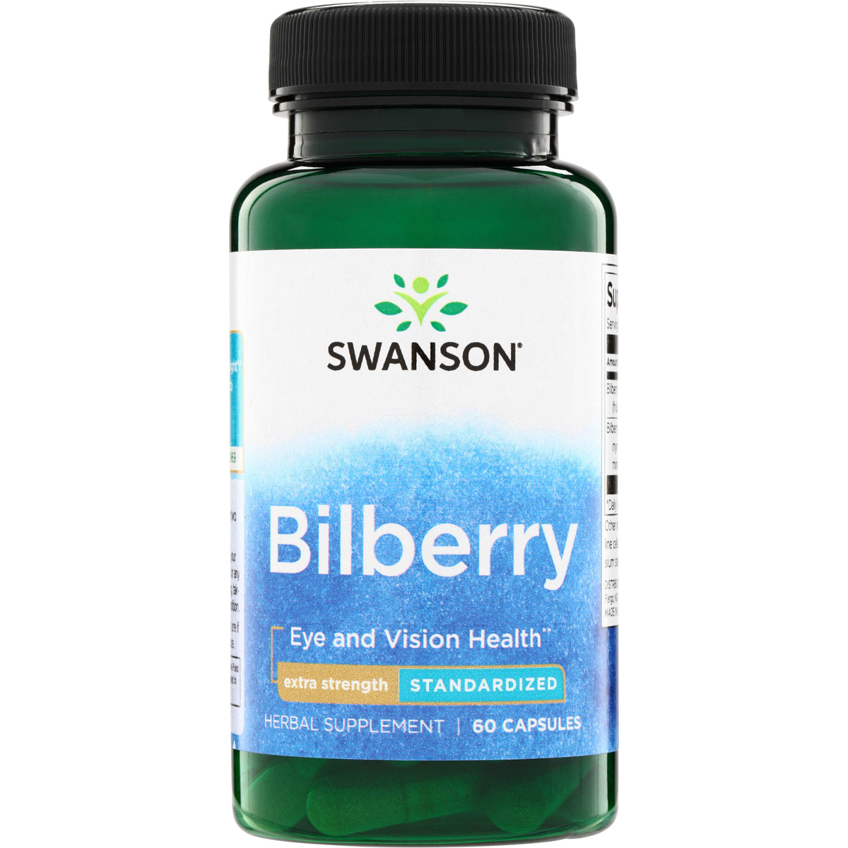 SWH008 | Swanson Bilberry, extra strength standardized herbal supplement for Eye and Vision Health, 60 capsules