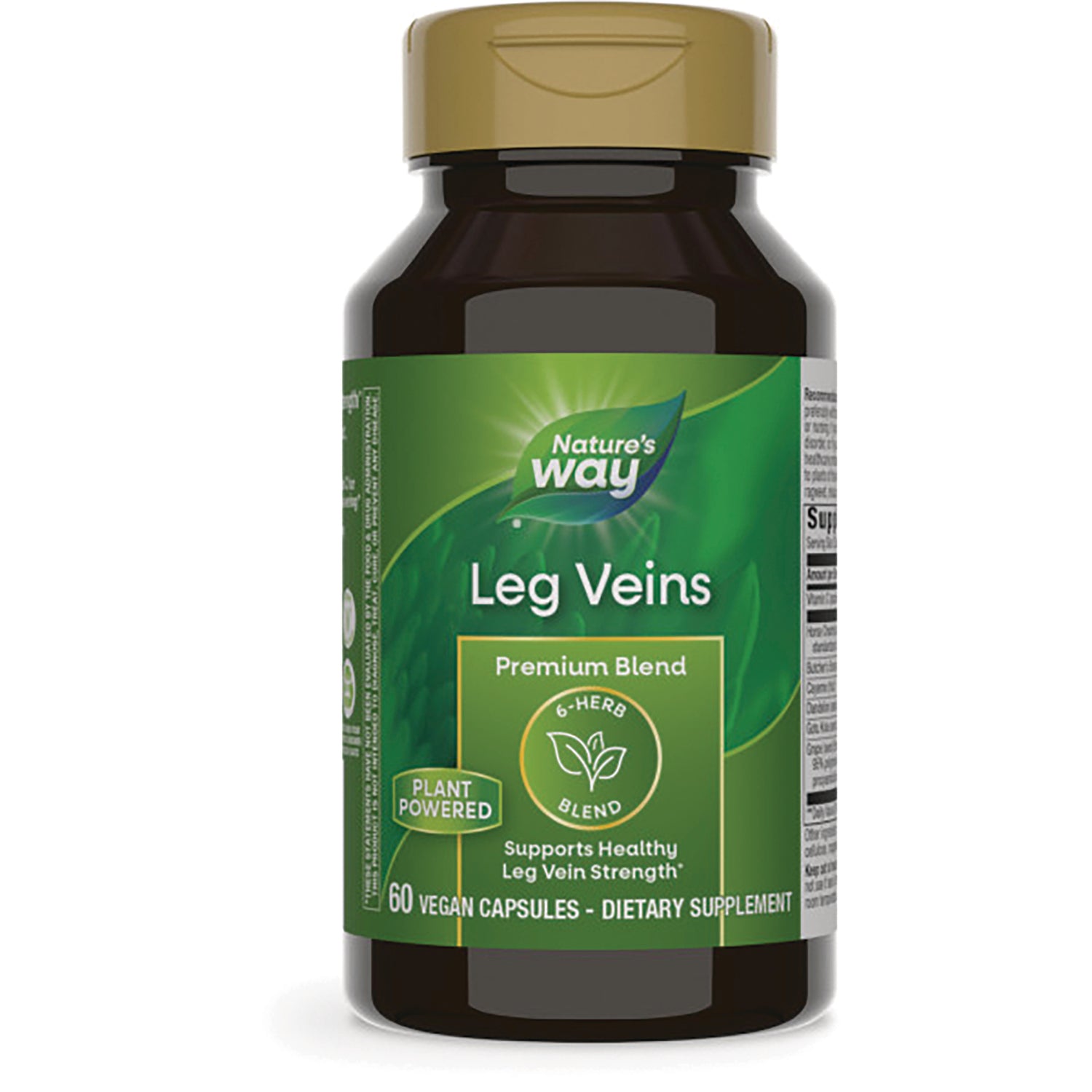 NW558 | Nature's Way Leg Veins dietary supplement bottle with green label reading Premium Blend, 60 vegan capsules