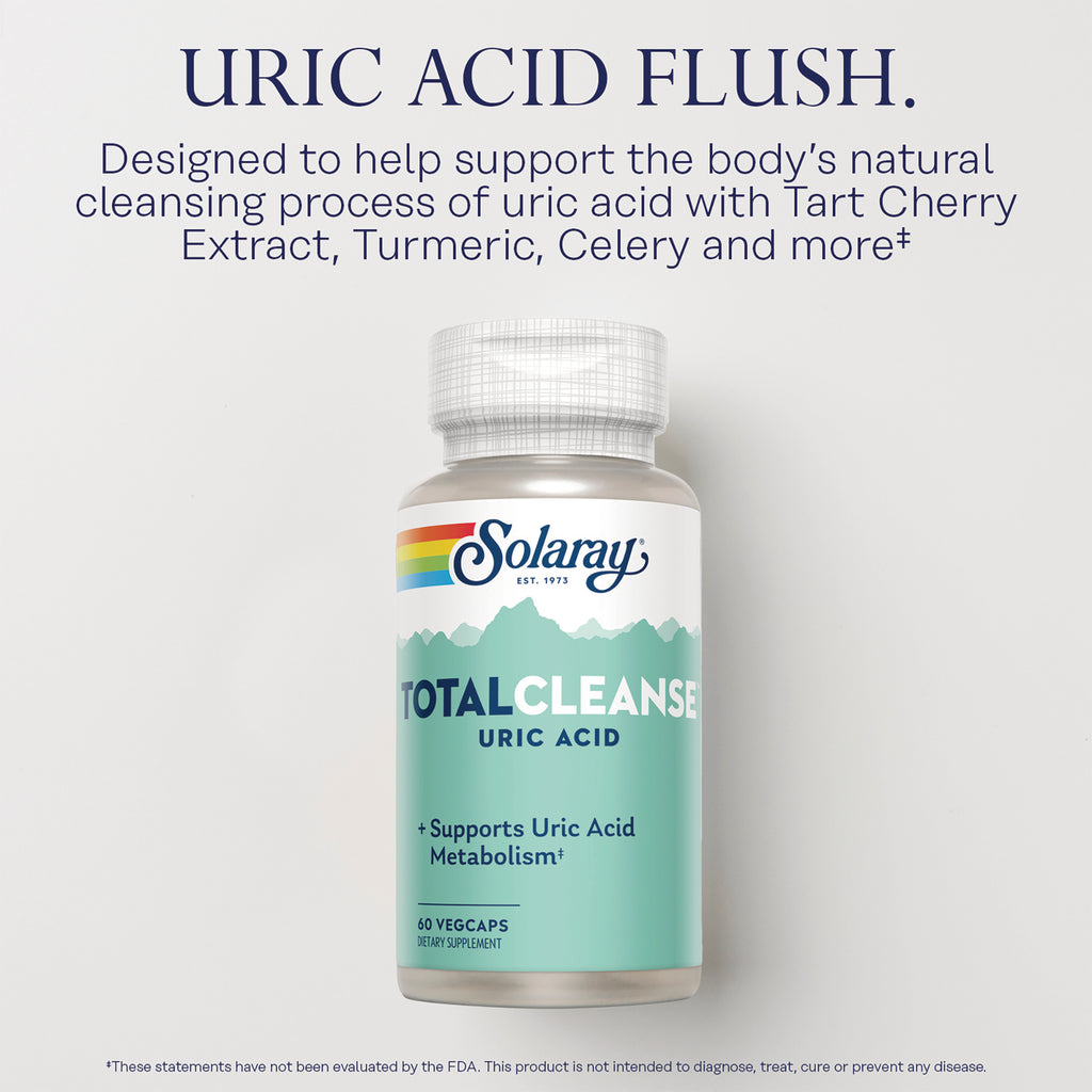 SLR290 | Solaray TotalCleanse Uric Acid bottle with label reading TotalCleanse Uric Acid and headline Uric Acid Flush - Thumbnail