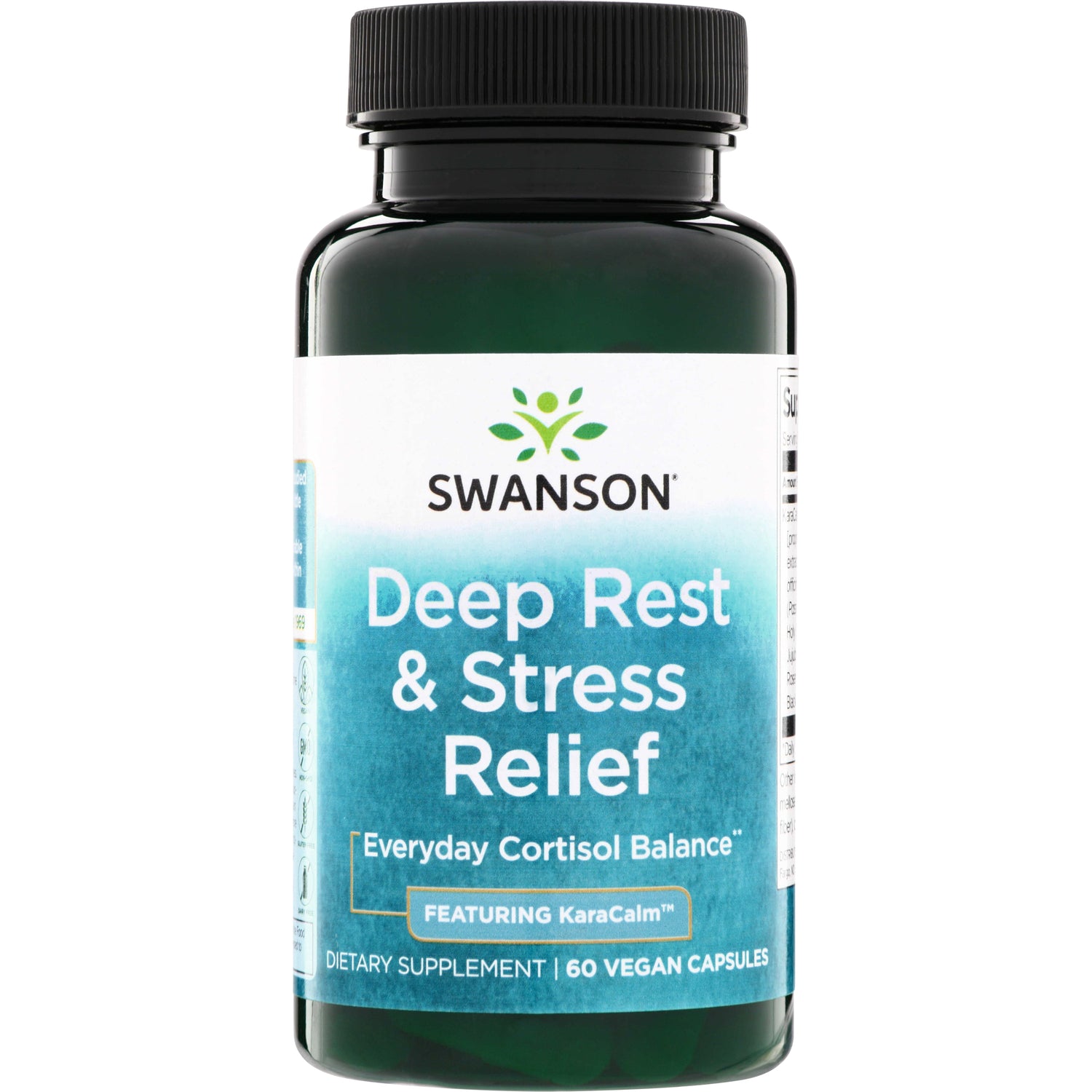 SW1957 | Swanson Deep Rest & Stress Relief supplement bottle, Everyday Cortisol Balance, 60 vegan capsules