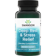 SW1957 | Swanson Deep Rest & Stress Relief supplement bottle, Everyday Cortisol Balance, 60 vegan capsules