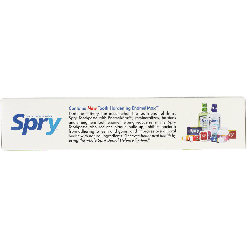 XL057 | Spry toothpaste box back panel with text: Contains New Tooth Hardening EnamelMax - Thumbnail