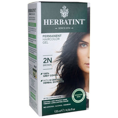 HBT005 | Herbatint permanent haircolor gel 2N Brown product box front showing half a woman's face