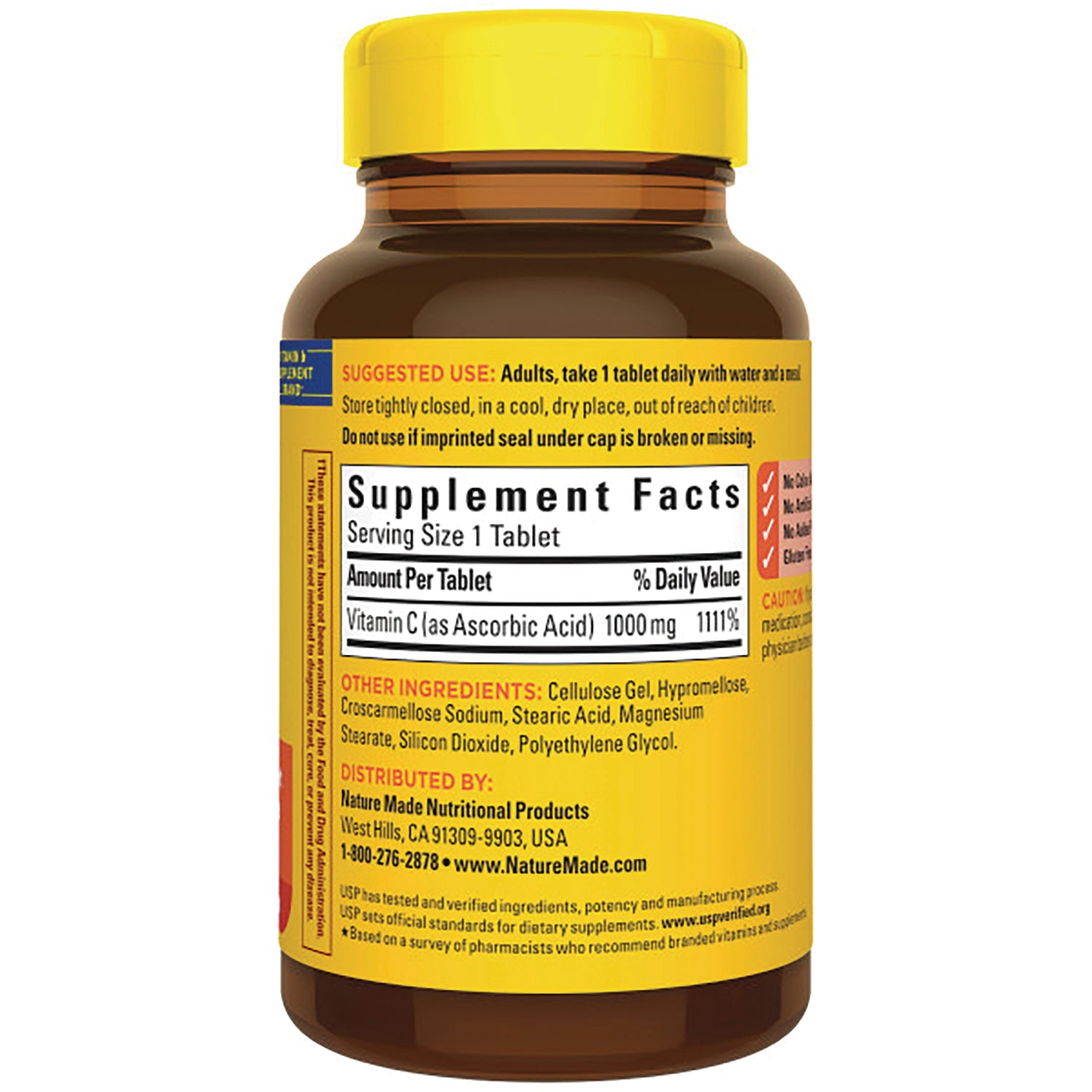 NTM052 | Back label of brown supplement bottle showing Supplement Facts panel, suggested use and other ingredients