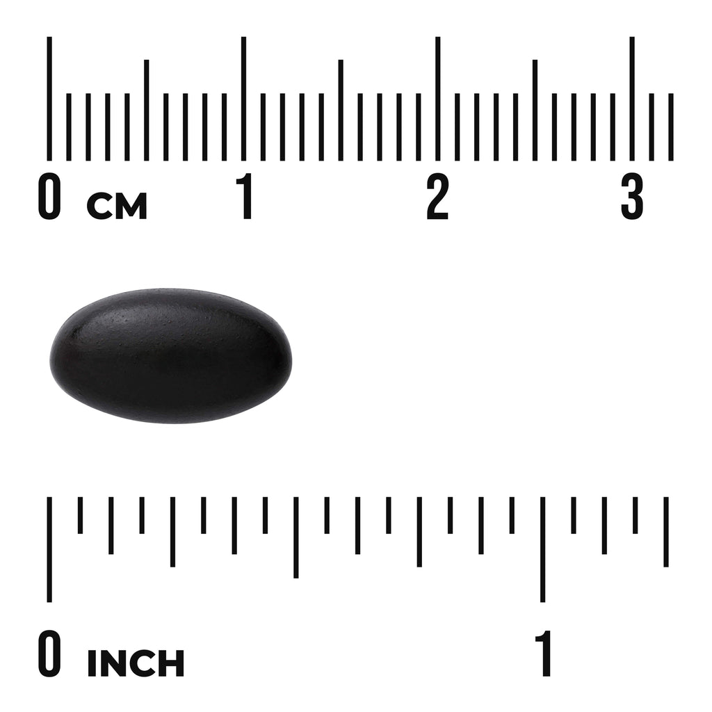 SWU990 | Black oval softgel with size reference rulers, 0-3 cm and 0-1 inch, labels read CM and INCH - Thumbnail