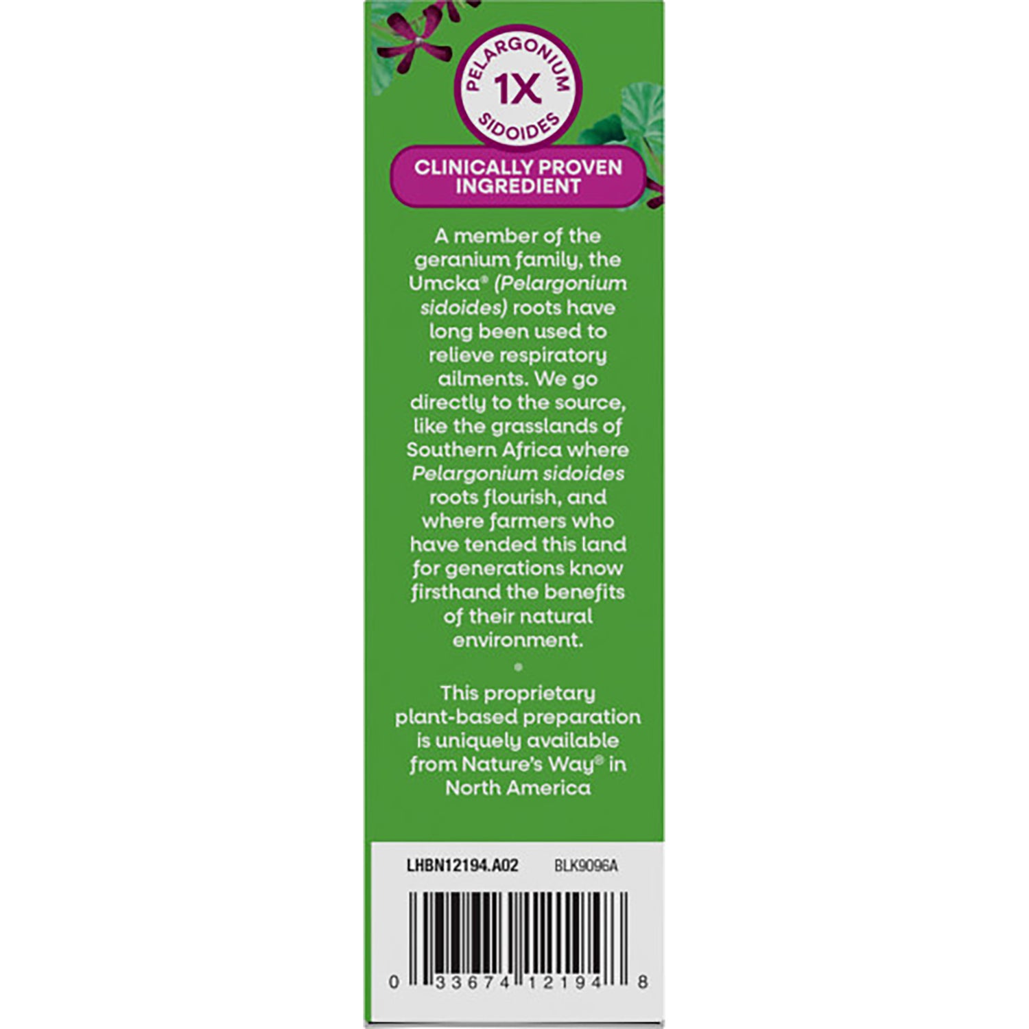 Multi-Symptom Allergy + Sinus Relief panel showing Alpha SH ingredients, usage claims, tamper notice and barcode