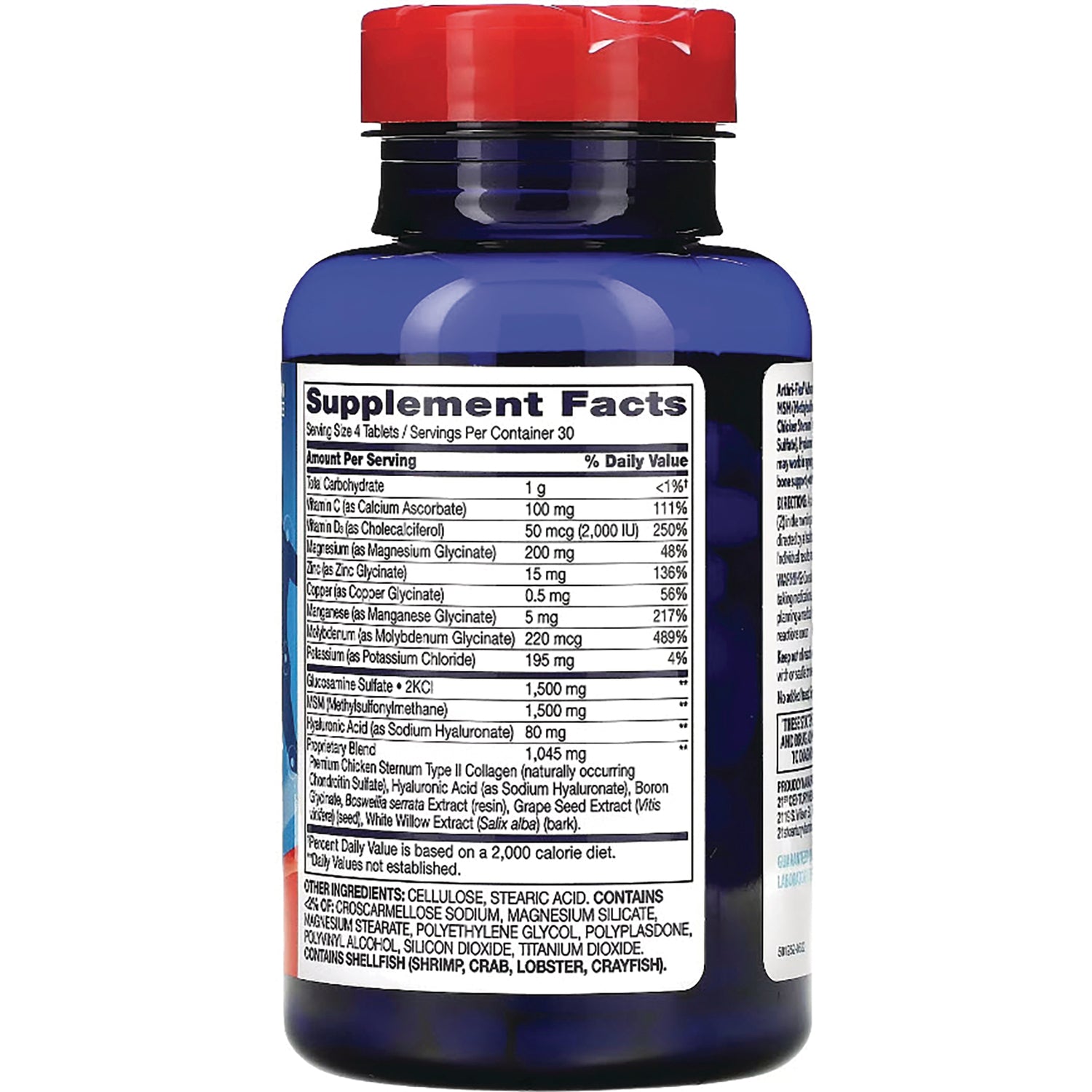 CNT011 | back of blue supplement bottle showing Supplement Facts panel and ingredient list