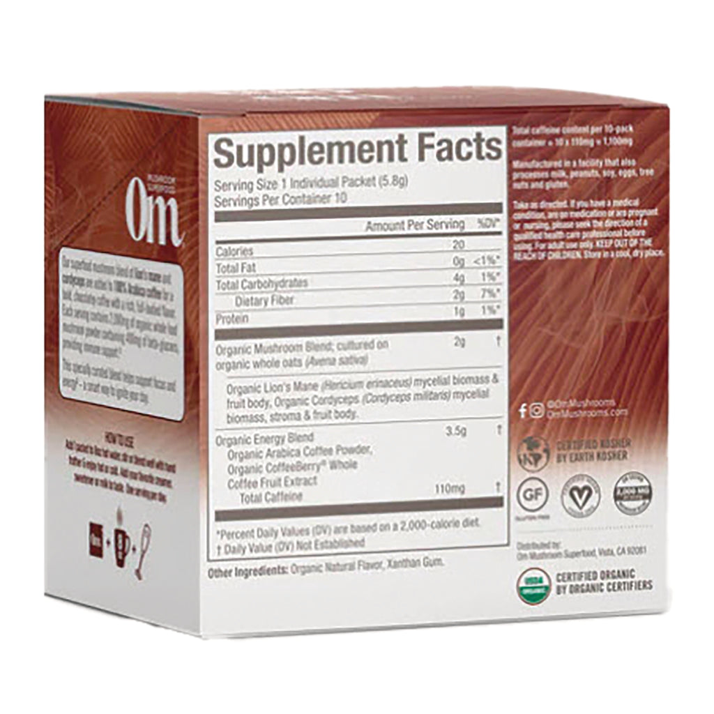 Back of brown supplement box showing Supplement Facts panel, ingredient table, and certification icons - Thumbnail