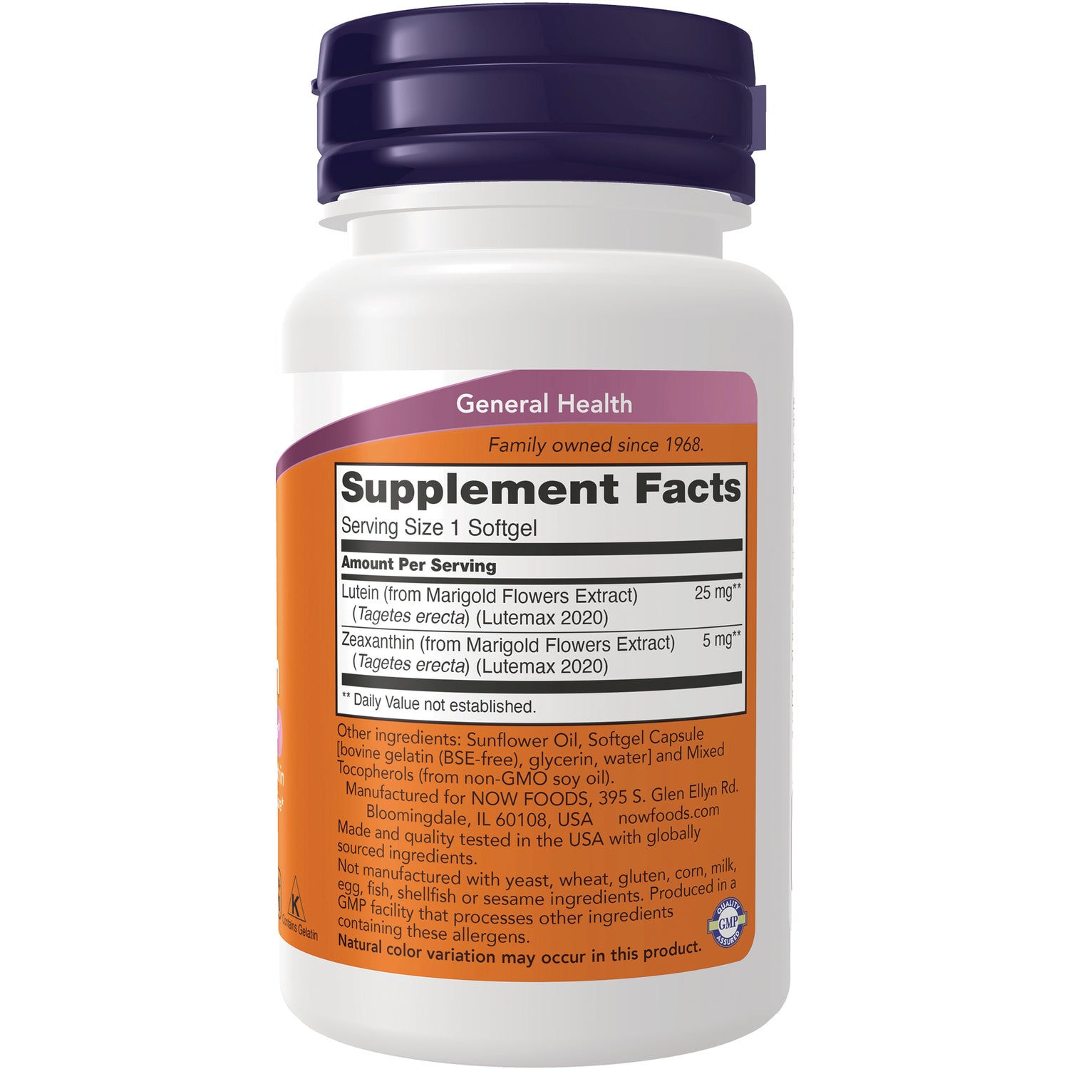 NWF1449 | Bottle back showing Supplement Facts label with serving size 1 softgel and ingredient list