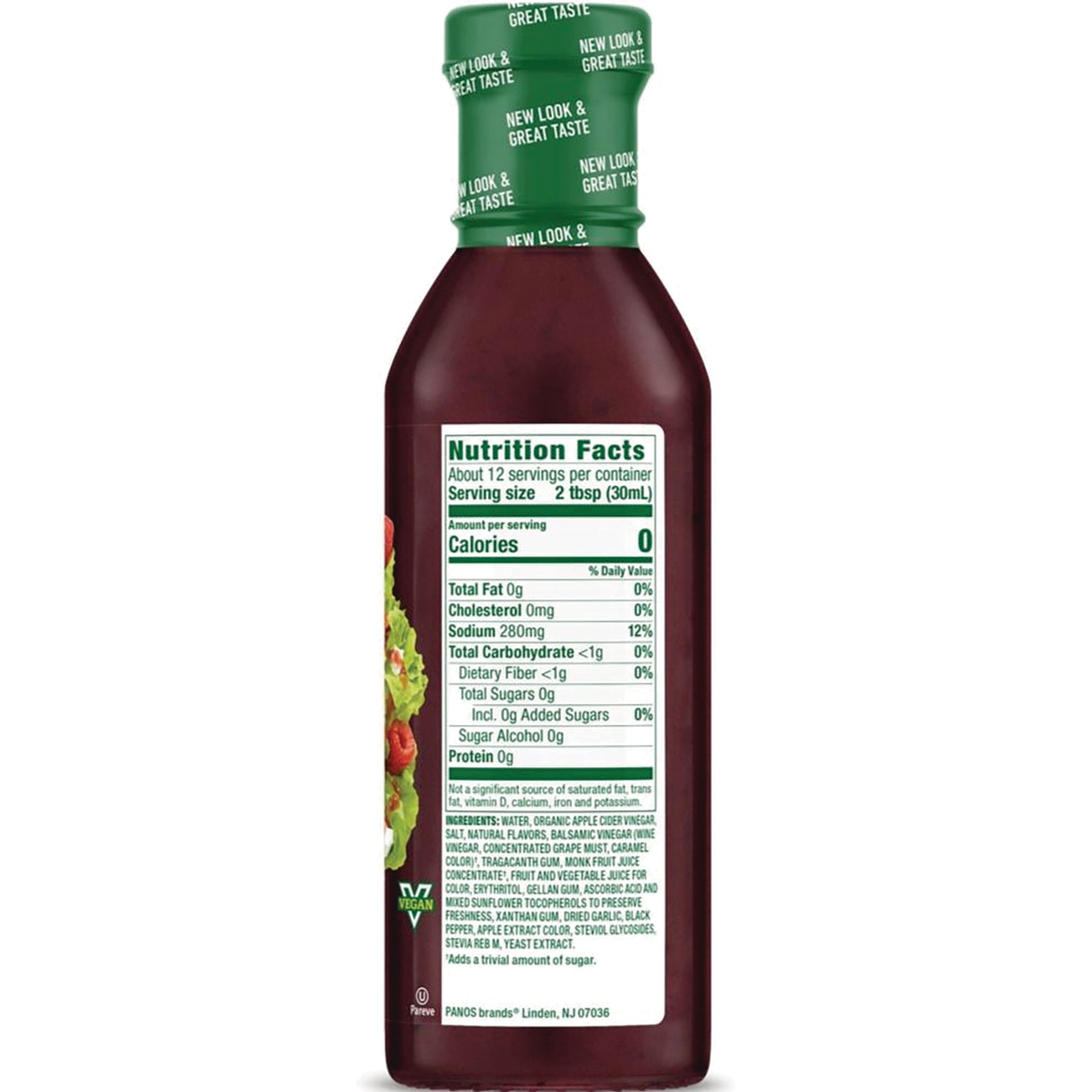 WAL018 | Back of salad dressing bottle showing Nutrition Facts panel; cap reads 'NEW LOOK & GREAT TASTE'