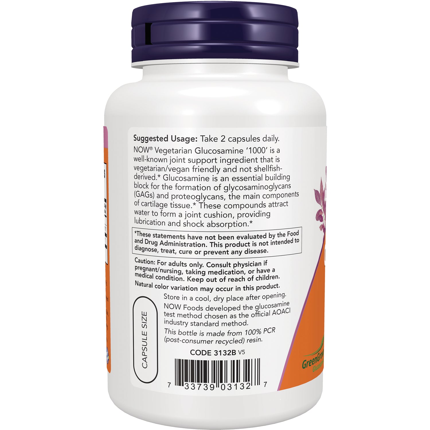 NWF156 | Back label of white supplement bottle showing suggested usage, warnings, and barcode