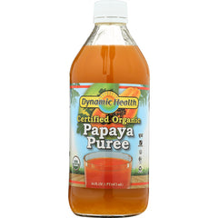 DYH048 | Dynamic Health certified organic Papaya Puree 16 FL OZ (473 mL) clear bottle with label and white cap