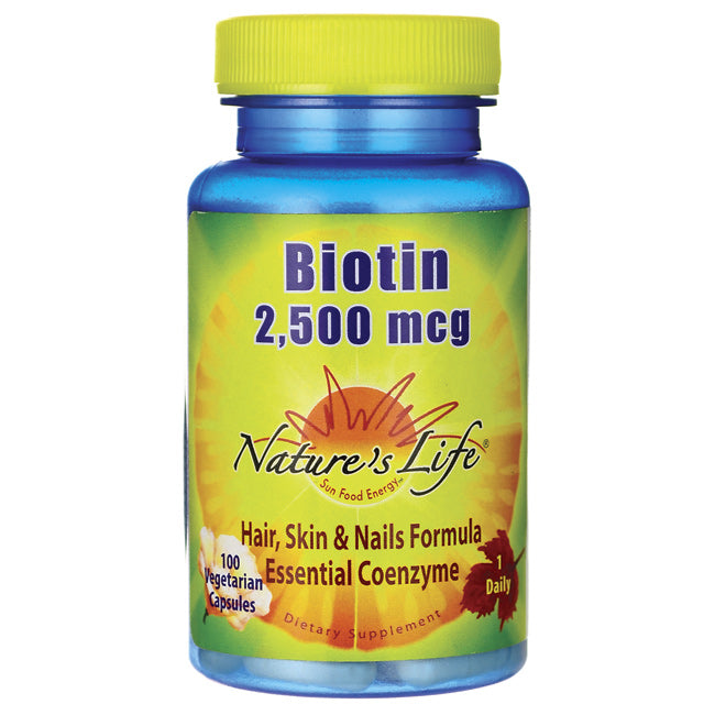 NSL057 | Nature's Life Biotin 2,500 mcg bottle, Hair, Skin & Nails formula, 100 vegetarian capsules