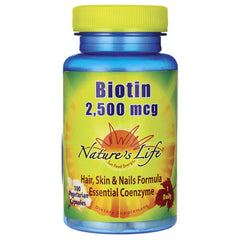 NSL057 | Nature's Life Biotin 2,500 mcg bottle, Hair, Skin & Nails formula, 100 vegetarian capsules