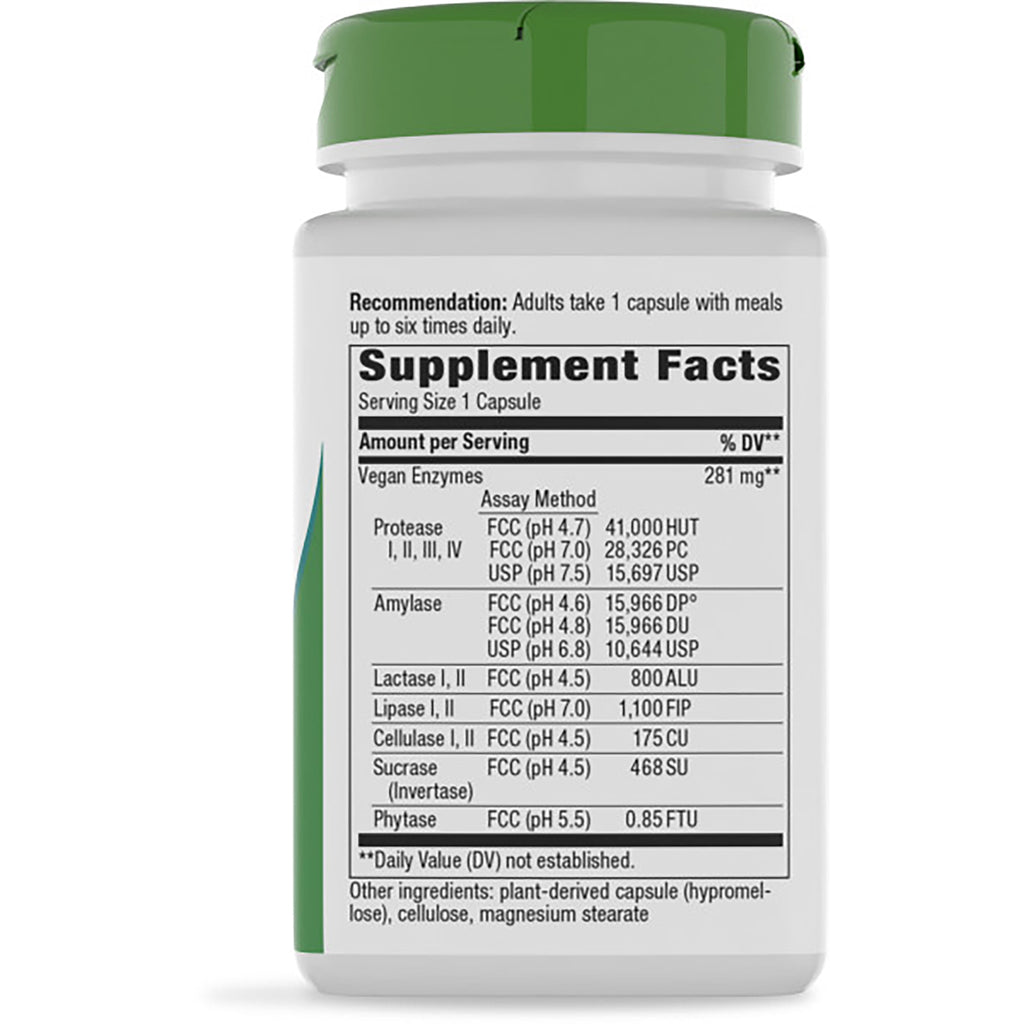 ET307 | Back of supplement bottle showing Supplement Facts panel with serving size 1 Capsule and enzyme amounts - Thumbnail
