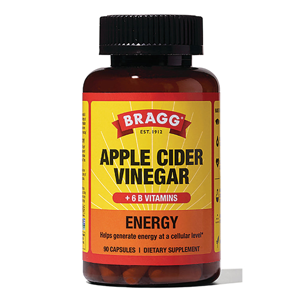 BR018 | Bragg Apple Cider Vinegar energy capsules bottle, 90 capsules, yellow label - Thumbnail