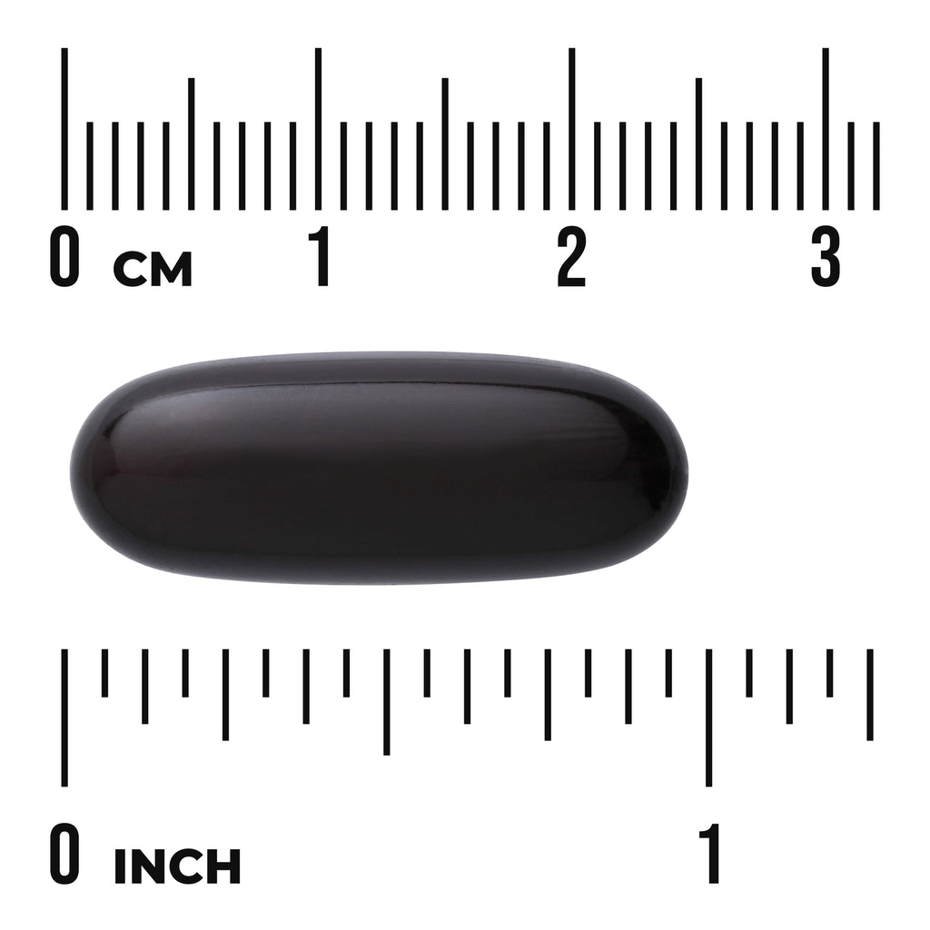 SW1854 | Black softgel capsule on rulers showing size; visible text "0 cm" and "0 inch" - Thumbnail