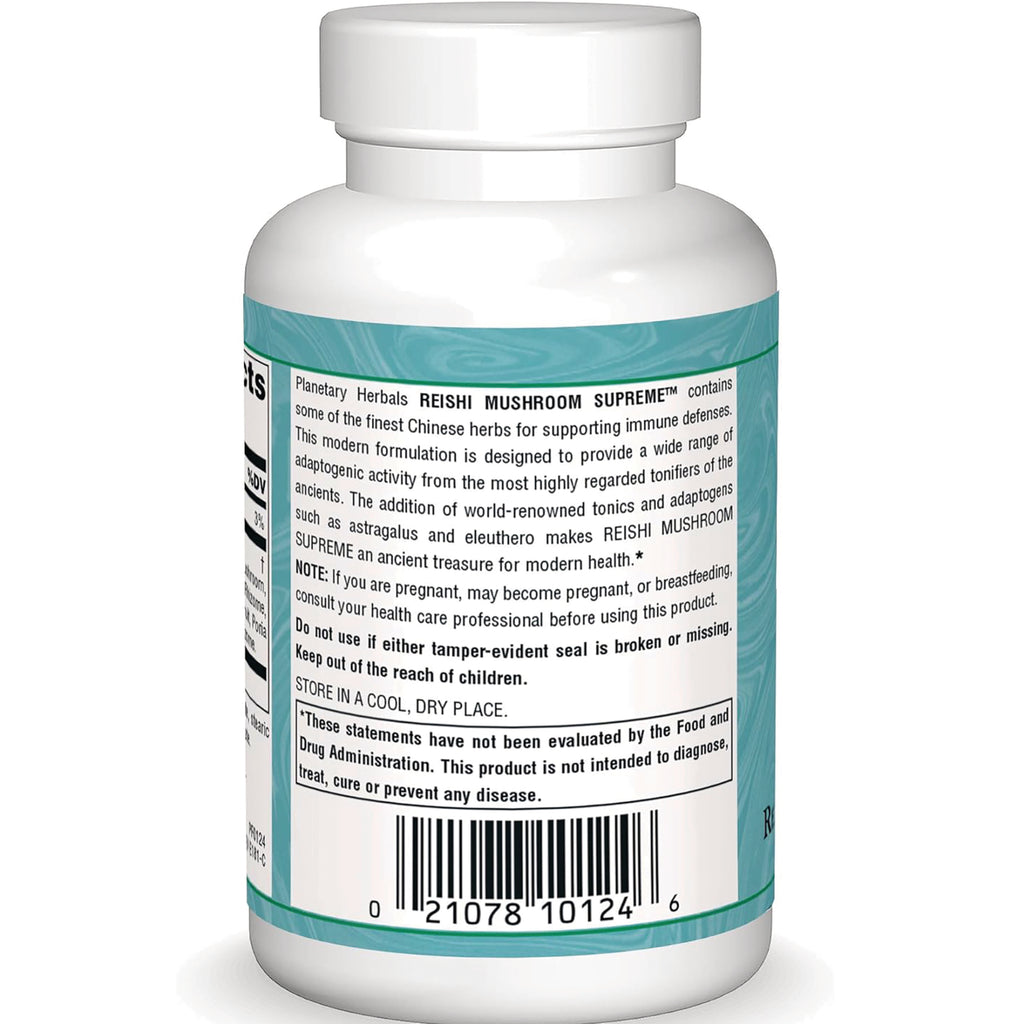 PF127 | back of white supplement bottle showing Reishi Mushroom Supreme label text, warnings and barcode - Thumbnail