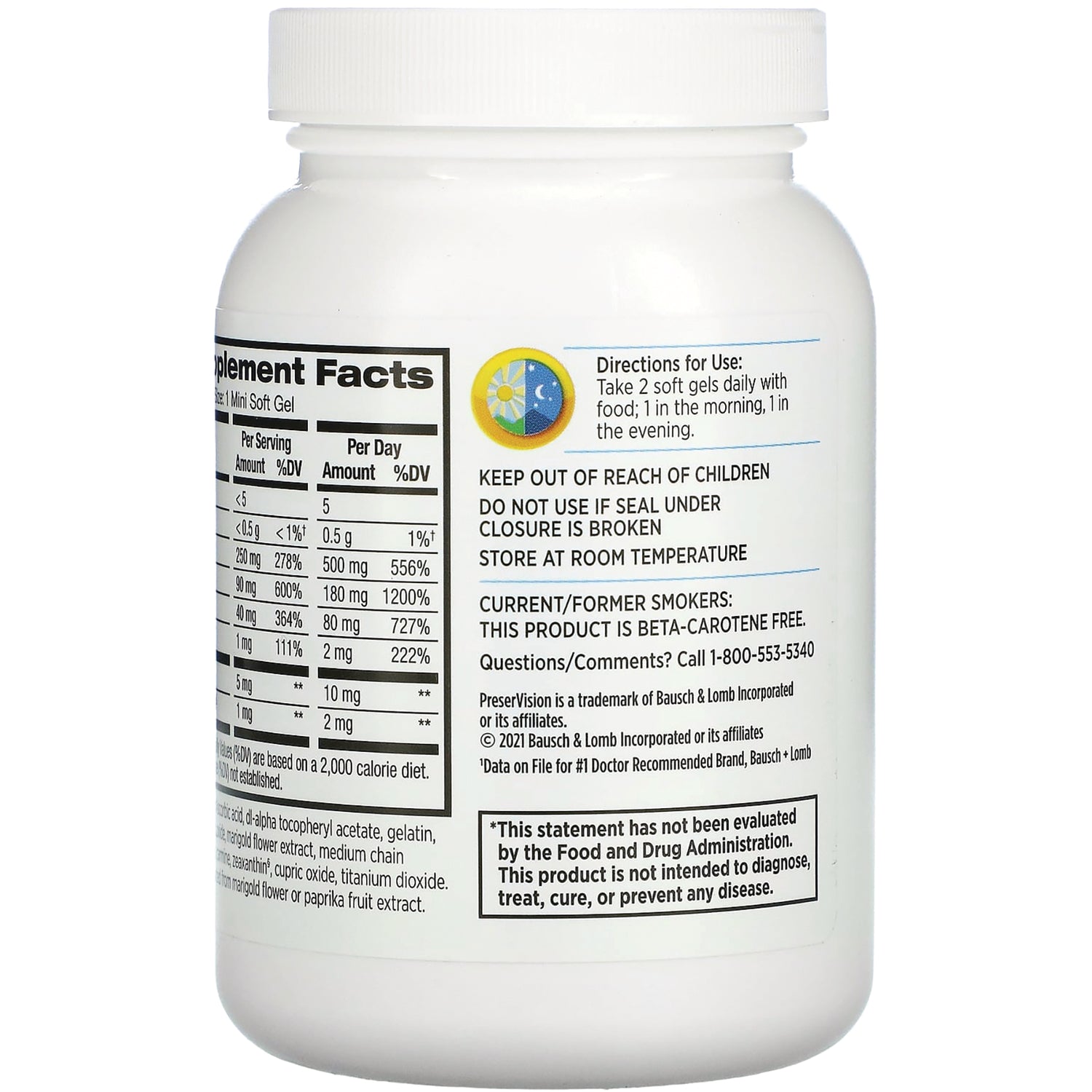 BNL025 | back label of white supplement bottle showing supplement facts, directions, warnings and contact info