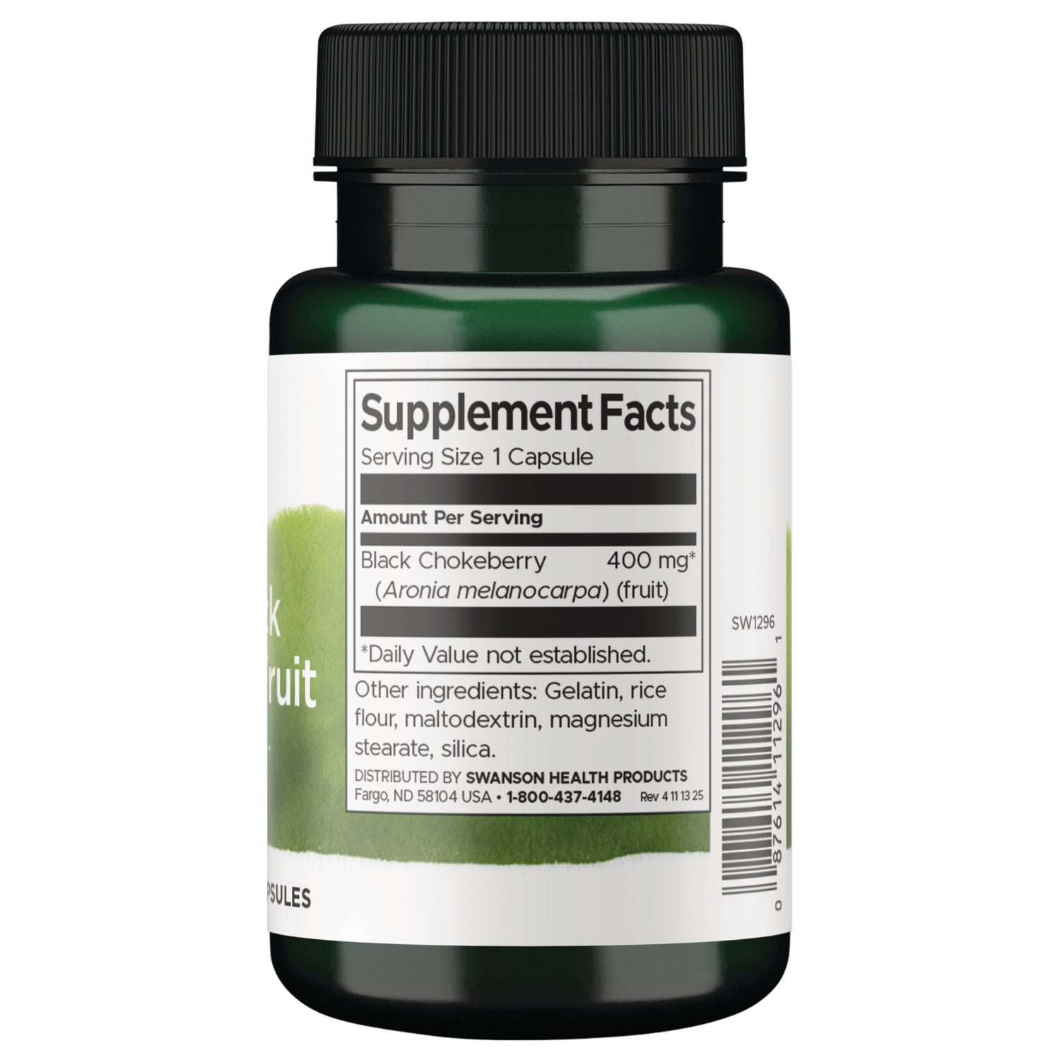 SW1296 | Back label with supplement facts and serving information
