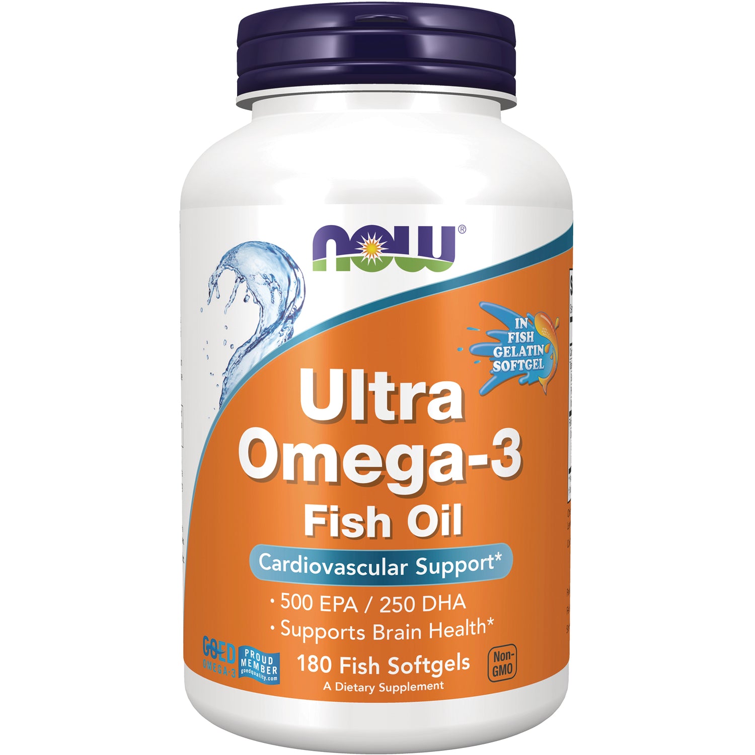 NWF1453 | NOW Ultra Omega-3 Fish Oil bottle front, 180 fish softgels, Cardiovascular Support