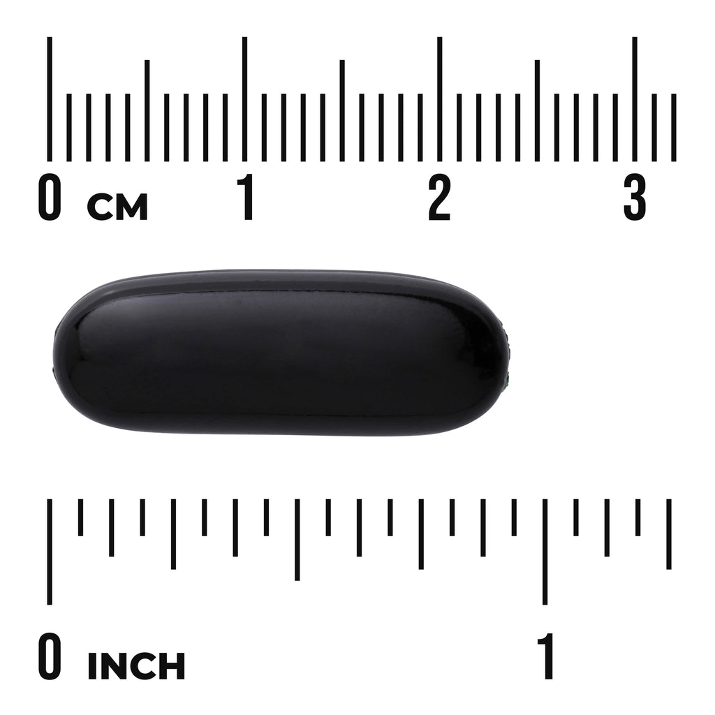 SWU198 | Black softgel capsule beside cm and inch rulers for size reference, visible text 'CM' and 'INCH' - Thumbnail