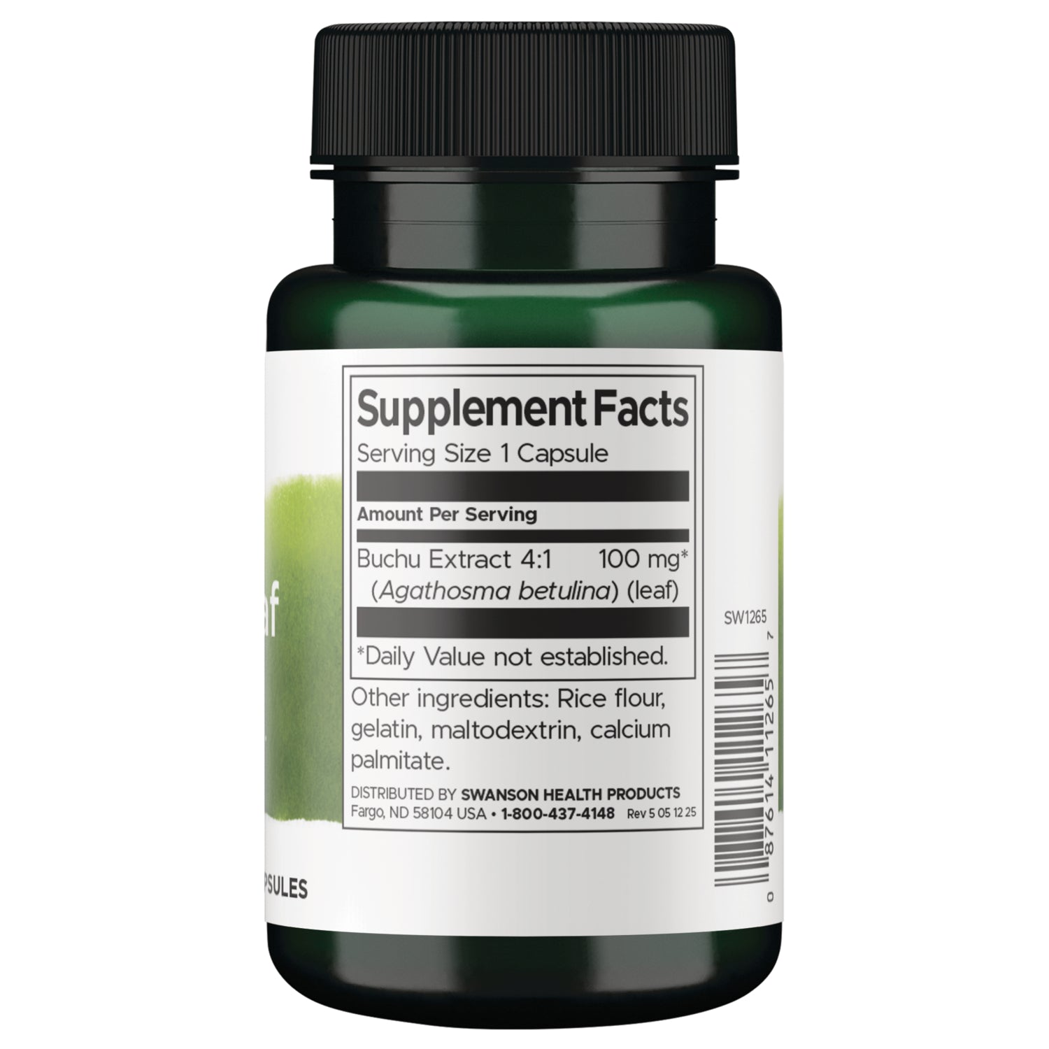 SW1265 | Back label with supplement facts and serving information