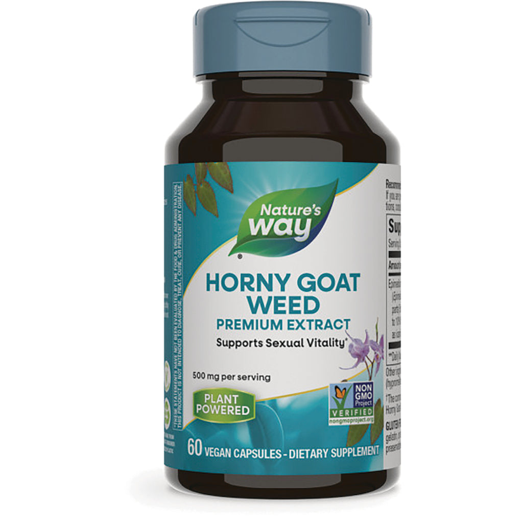 NW736 | Nature's Way Horny Goat Weed premium extract supplement bottle front label showing 60 vegan capsules - Thumbnail