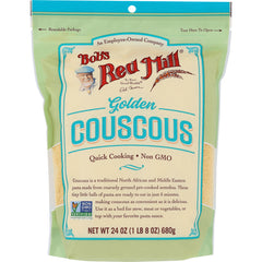 BOB416 | Bob's Red Mill Golden Couscous resealable bag front view, 24 oz