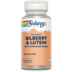 SLR325 | Solaray Bilberry & Lutein supplement bottle with 36% anthocyanosides, 30 vegcaps