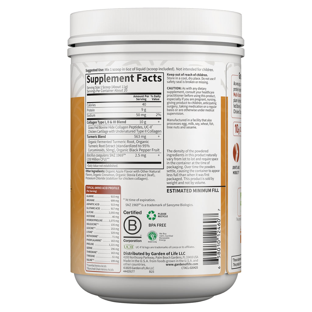 GLF281 | Back label showing Supplement Facts panel, ingredient list, certifications and barcode on white tub - Thumbnail