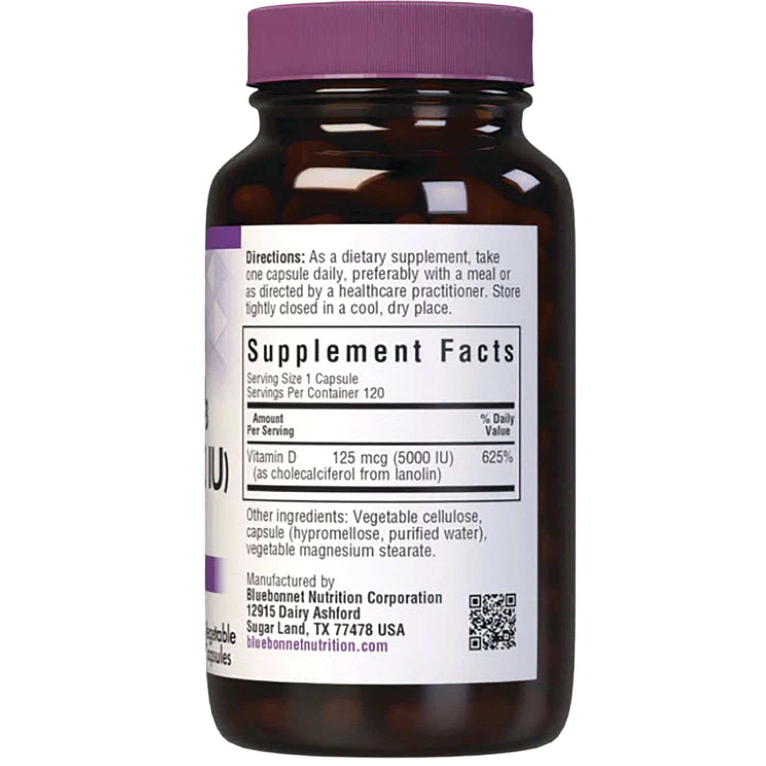 BLU128 | back of brown supplement bottle showing Supplement Facts panel, directions, ingredients and manufacturer info