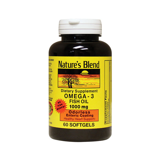 NAB058 | Nature's Blend Omega-3 fish oil 1000 mg 60 softgels bottle with yellow label
