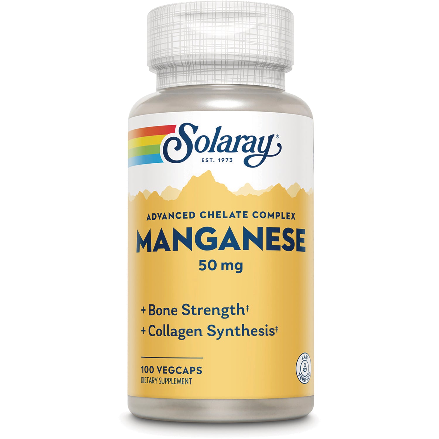 SLR375 | Solaray Advanced Chelate Complex Manganese 50 mg, 100 VegCaps dietary supplement bottle