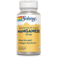 SLR375 | Solaray Advanced Chelate Complex Manganese 50 mg, 100 VegCaps dietary supplement bottle