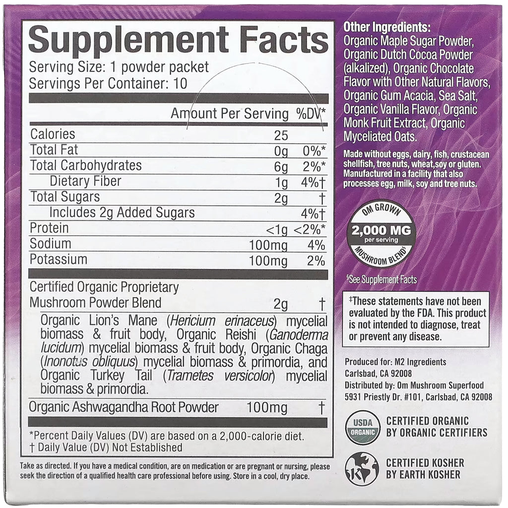 MMX038 | back panel showing Supplement Facts table and ingredients for certified organic mushroom powder blend - Thumbnail