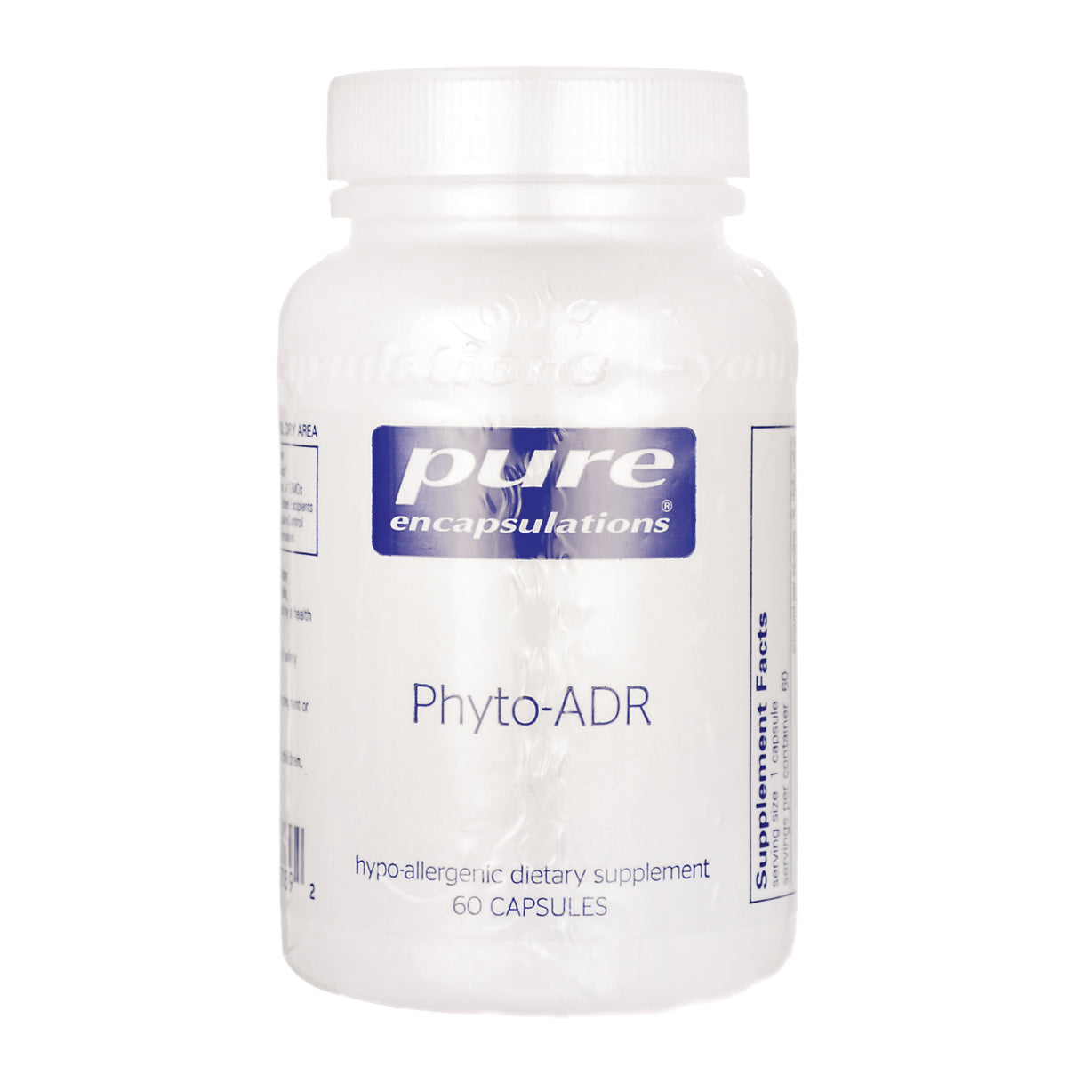 PRN054 | Pure Encapsulations Phyto-ADR white supplement bottle, 60 capsules, hypo-allergenic