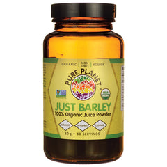 PRP005 | Amber glass jar of Pure Planet JUST BARLEY 100% Organic Juice Powder label