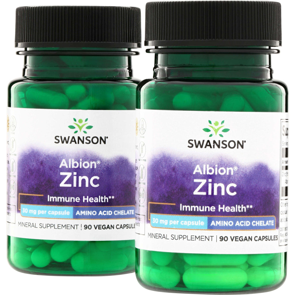 SWU066 | Swanson Albion Zinc 30 mg per capsule, Amino Acid Chelate, Immune Health, 90 vegan capsules, 2 bottles - Thumbnail