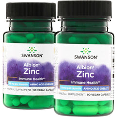 SWU066 | Swanson Albion Zinc 30 mg per capsule, Amino Acid Chelate, Immune Health, 90 vegan capsules, 2 bottles