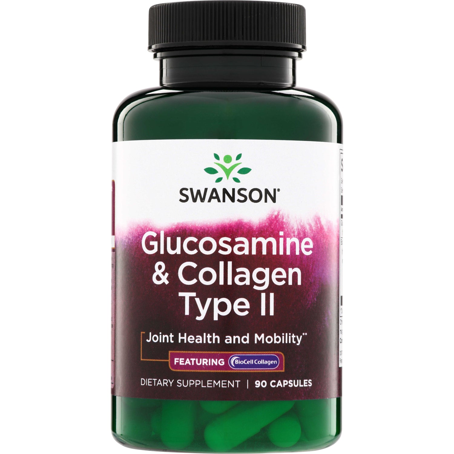 SW1806 | Swanson Glucosamine & Collagen Type II, 90 capsules, Joint Health and Mobility, featuring BioCell Collagen