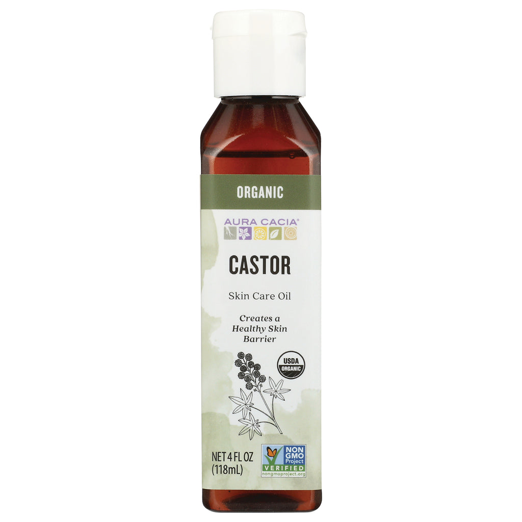 ARC237 | Aura Cacia Castor skin care oil bottle labeled Organic, 4 fl oz, with USDA Organic and Non-GMO seals - Thumbnail