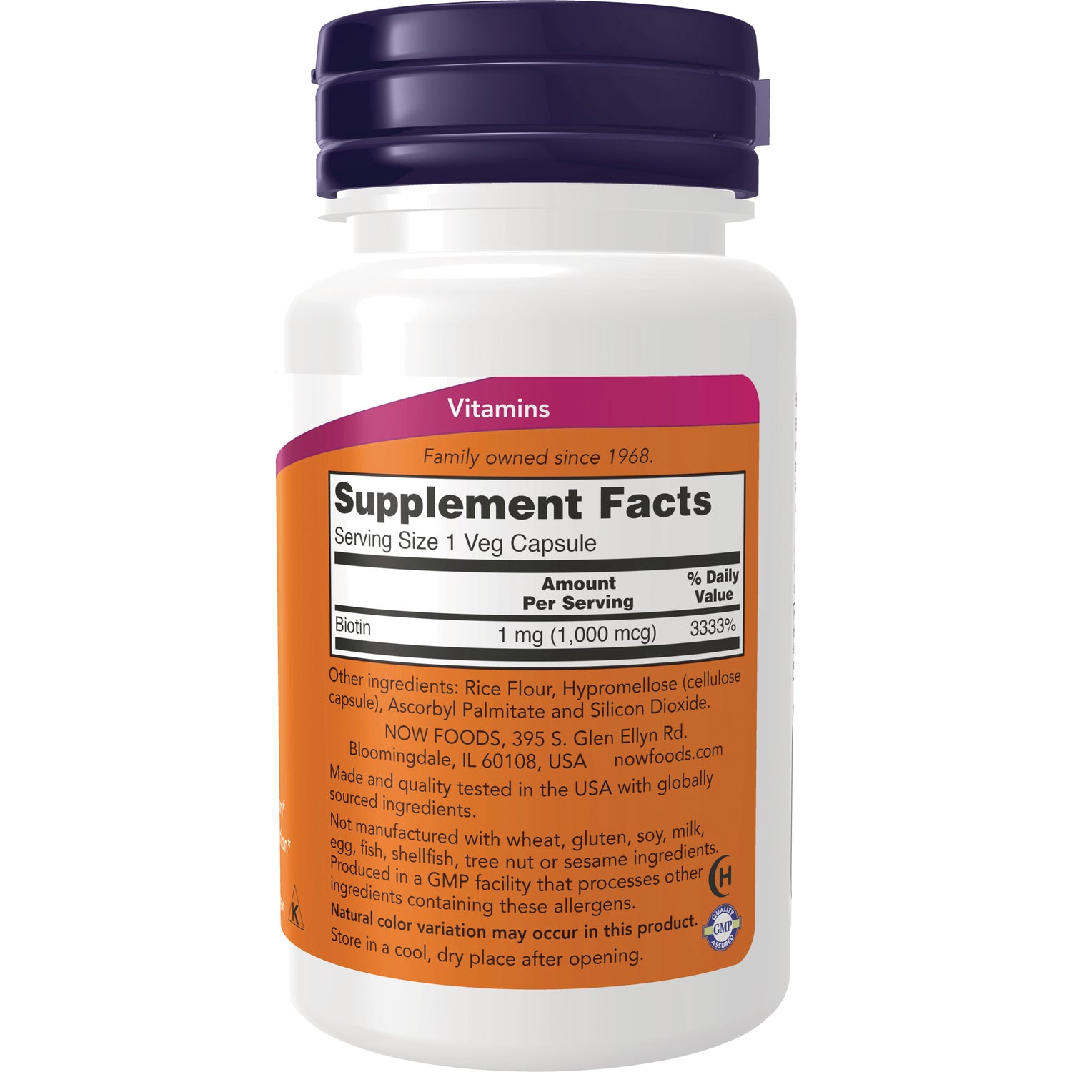 NWF027 | back of white supplement bottle showing Supplement Facts label, Serving Size 1 Veg Capsule and ingredients list