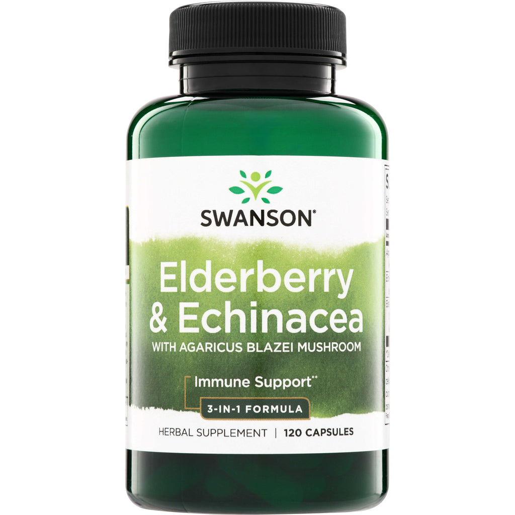 SW1044 | Swanson Elderberry & Echinacea with Agaricus blazei mushroom, Immune Support, 120 capsules - Thumbnail