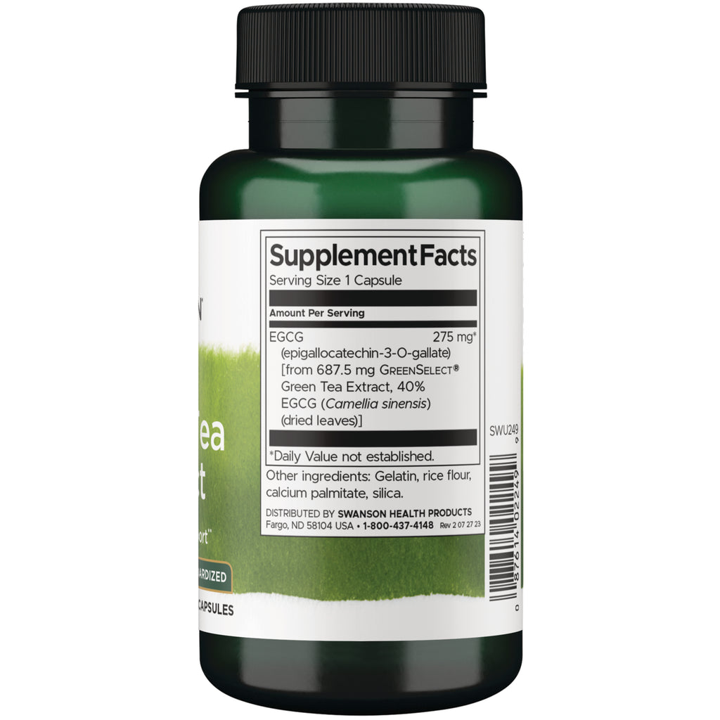 SWU249 | Back label with Supplement Facts: serving size 1 capsule, EGCG 275 mg - Thumbnail