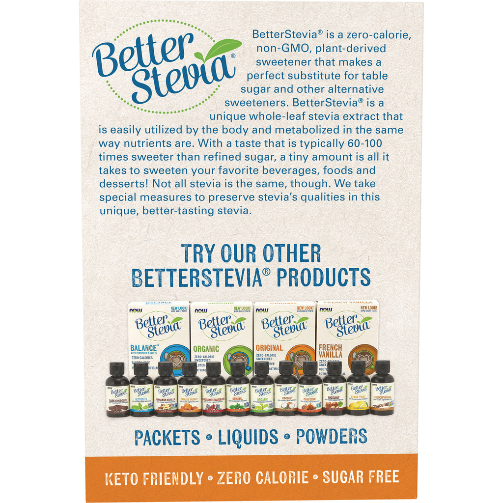 NWF094 | BetterStevia infographic of packets, liquids and powders lineup with Keto friendly zero-calorie, sugar-free banner - Thumbnail